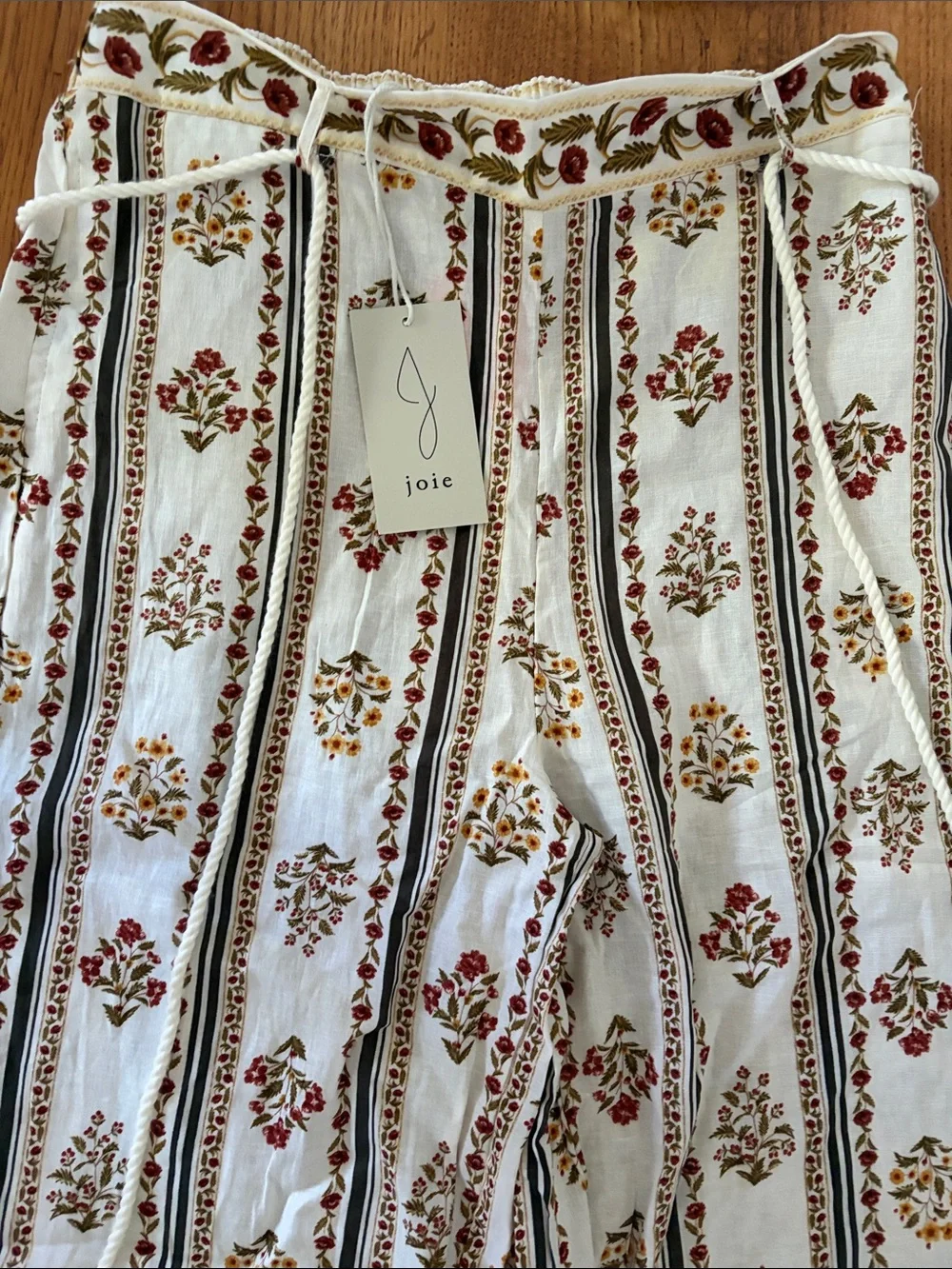 Joie Cream Floral Stripe Wide-Leg Pants Set